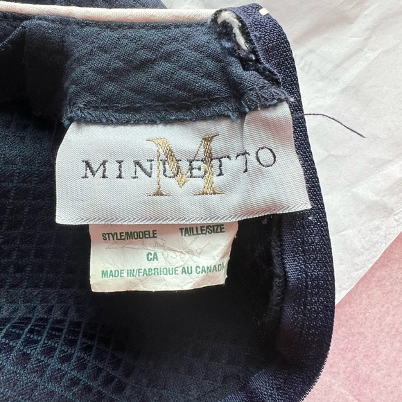 VTG Minuetto xs navy trellis hem mini dress preppy round neck piping church - Picture 8 of 10